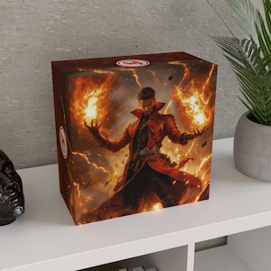 Fantasiegeschenkdoos Aanpasbare kaartorganizer MTG en DND opslag Handgemaakte aandenken Geheugenkist | Inferno-beller