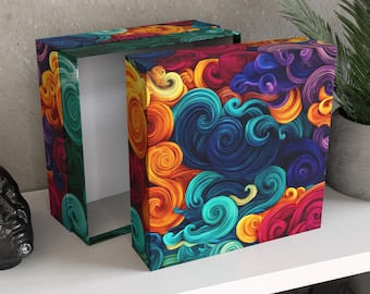 Personalized Colorful Swirls Storage Box | Keepsake Chest, Large Custom Memory Box, Modern Abstract Art, “Groovy Lines”