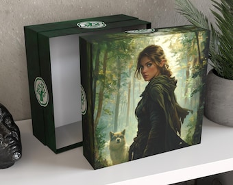Personalized MTG Green Mana Storage Box | Ranger Art, Commander Deck Organizer, Holds 5000 Cards, "Warden of the Wilds"