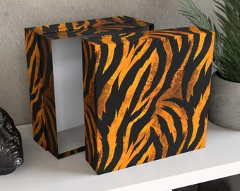Personalized Tiger Stripe Box | Animal Print Keepsake Chest, Large Custom Memory Box, Bold Home Decor, “Fierce Luxe”