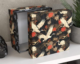 Personalized Japanese Crane Storage Box | Keepsake Chest, Large Custom Memory Box, Chinoiserie Chic Decor, “Kyoto Cranes”