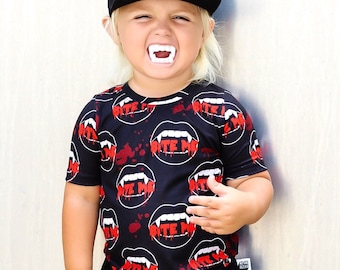 Kid's Vampire Shirt, Bite Me, Vampire Teeth, Cool Kid's Halloween Shirt, Toddler Boy Halloween, Baby Halloween Shirt, Vampire Costume