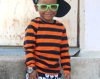 black orange striped shirt