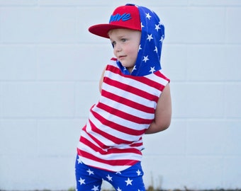 Stars and Stripes Boy's tank top, American Flag, 4th of July Tank Hoodie, 4th of July Toddler Boy, Red, White, Boy's 4th of July Shirt,