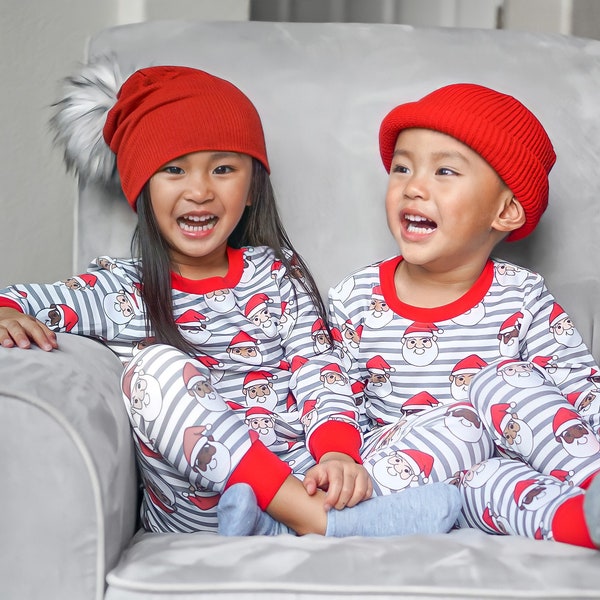 Worldwide Santa Kid's Pajamas, Baby Multi-racial Santa Claus, Black Santa Pajamas, Brown Santa Pajama, Family Pajamas, Unique Holiday