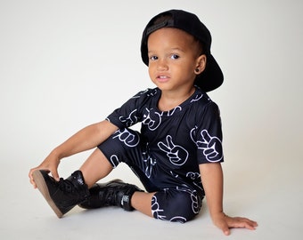 Peace! 2, Two. 2nd Birthday Shirt AND Harem Pants/Shorts Toddler Baby Boy Girl, 2 year old Birthday Party Outfit, two cool, black and white