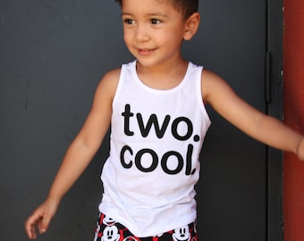 Baby Boy, Toddler Boy "two cool" Tank Top T-Shirt - White Shirt, Black Ultrasuede Lettering - Etsy kid's fashion, Birthday T-shirt,