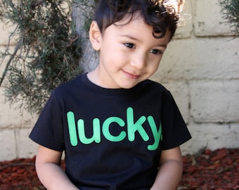 LUCKY. Toddler Boy Girl St Patrick's Day, St Patricks Day shirt - Kelly Green Black Grey - St Patricks Day Baby, St Patricks Day Outfit