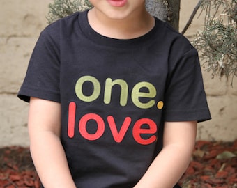 ONE. LOVE. Toddler Boy Girl Rasta shirt, Toddler Reggae tshirt - Black Red Green Yellow - toddler peace shirt, hippy baby, baby reggae shirt