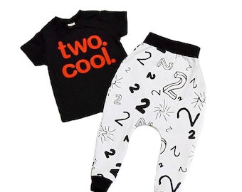 TWO. COOL. Birthday Shirt AND Pants/Shorts Toddler Baby Boy Girl "two cool" 2 year old Birthday Outfit -many colors available - kids fashion