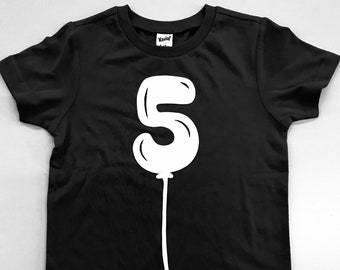 5 Balloon birthday shirt, Happy Birthday Party outfit Boy, Girl, 5th Birthday shirt- number 5 balloon t-shirt, many colors, 5 year old
