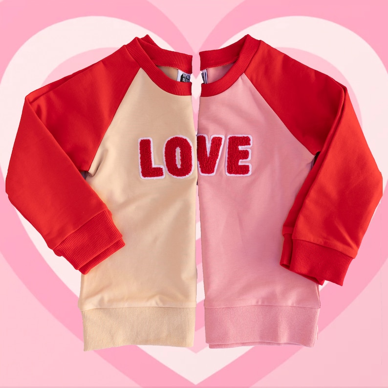 LOVE Ready to Ship Valentines Day Sweatshirt 6 months to 7T Unisex Kid's Pink Red and Tan V-Day Shirt, Boy's Valentine's Day Clothes image 3