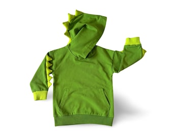 Unisex Kid's Dinosaur Dragon Reptile Crocodile Hoodie ONLY, Spiked Hoodie, Toddler Boy Girl Halloween Play Costume, Cotton Green Sweatshirt
