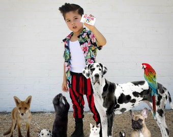 Kid's Ace Ventura Costume, Red and Black Vertical Striped Jogger Pants and Shirt: Toddler Ace Ventura, Easy funny baby halloween costumes