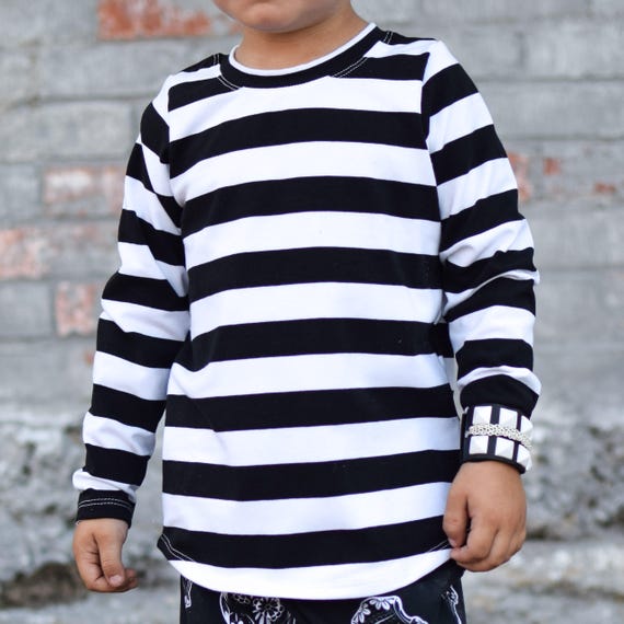 Black and White Stripe Long Sleeve T-shirt, Baby T-shirt, Toddler Shirt,, Baby  T-shirt,  Kid's Fashion, Halloween Costume, Jailbird 