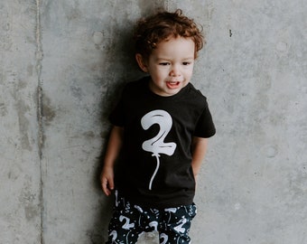 2 Balloon birthday shirt, Happy Birthday Party Boy, Girl, 2nd Birthday shirt- number 2 balloon t-shirt, black and white, 2 year old,