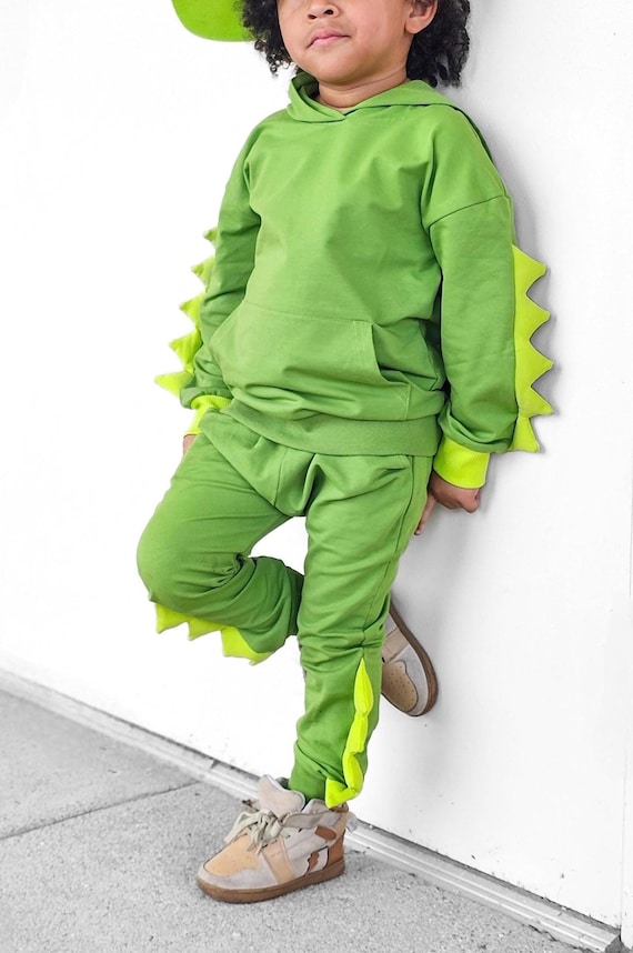 Conjunto unisex de dinosaurio dragon reptil y cocodrilo para ninos sudadera con capucha y pantalones deportivos disfraz de Halloween para ninos y ninas chandal verde de algodon comodo Etsy Mexico