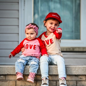 LOVE Ready to Ship Valentines Day Sweatshirt 6 months to 7T Unisex Kid's Pink Red and Tan V-Day Shirt, Boy's Valentine's Day Clothes image 5