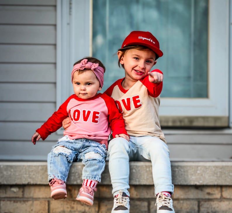 LOVE Ready to Ship Valentines Day Sweatshirt 6 months to 7T Unisex Kid's Pink Red and Tan V-Day Shirt, Boy's Valentine's Day Clothes image 5