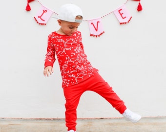 Ready to Ship! Fish and Heart Bubbles, Unisex Kid's Long Sleeve AND Pants, Baby Valentine's Day, Toddler Boy Shirt, Boy's Red Outfit