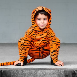 Sudadera con capucha y joggers de tigre unisex, disfraz de Halloween para niños pequeños, disfraz de tigre, disfraz de Rajah, niña tigre, disfraz de bebé fácil, orejas y cola de tigre imagen 1