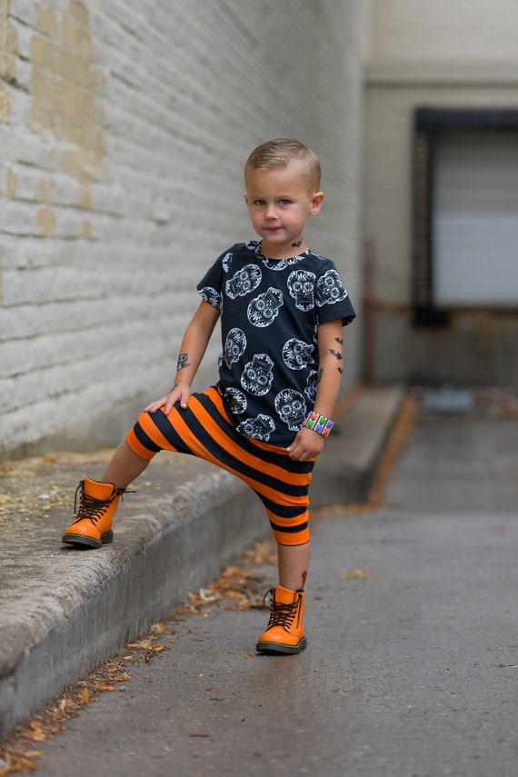 orange and black striped pants