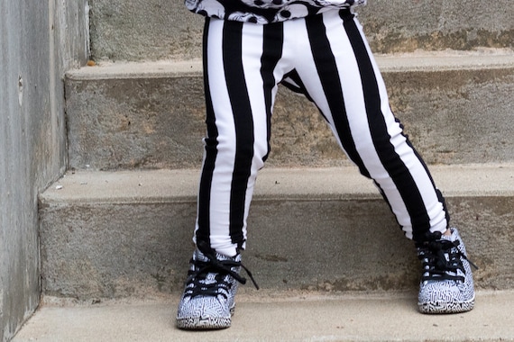 Black and White Vertical Stripe Leggings Beetlejuice Pants Toddler Girl Halloween Baby Halloween Leggings Kid s Pirate Pants