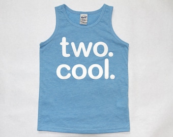 Toddler Boy "two cool" Tank Top T-Shirt - Sky Blue, Grey, White, Black Ultrasuede Lettering - Etsy kid's fashion, Birthday T-shirt,