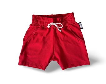 Solid Red Kid's Shorts with pockets: Etsy kid's fashion, red toddler shorts, red shorts for boys, 4th of july shorts, comfy red shorts