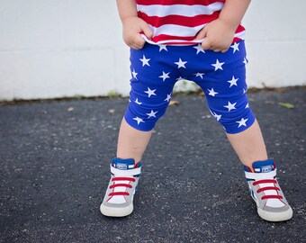 Ready to Ship! Blue and White Stars Shorts, American Flag, 4th of July Harem Shorts, Patriotic Kid's Shorts, Toddler Boy 4th of July