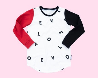 Crazy LOVE Valentine's Day Cotton Shirt - size 6 months to 7T - Unisex Kid's Red Black and White V-Day Shirt, Boy's Valentine's Day Clothes