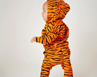Unisex Baby Tiger Hoodie AND Joggers, Cotton Toddler Halloween Costume, Rajah Costume, Tigger Costume, tiger ears and tail