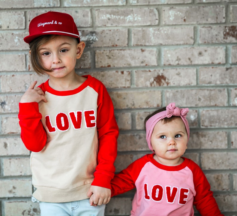 LOVE Ready to Ship Valentines Day Sweatshirt 6 months to 7T Unisex Kid's Pink Red and Tan V-Day Shirt, Boy's Valentine's Day Clothes image 6