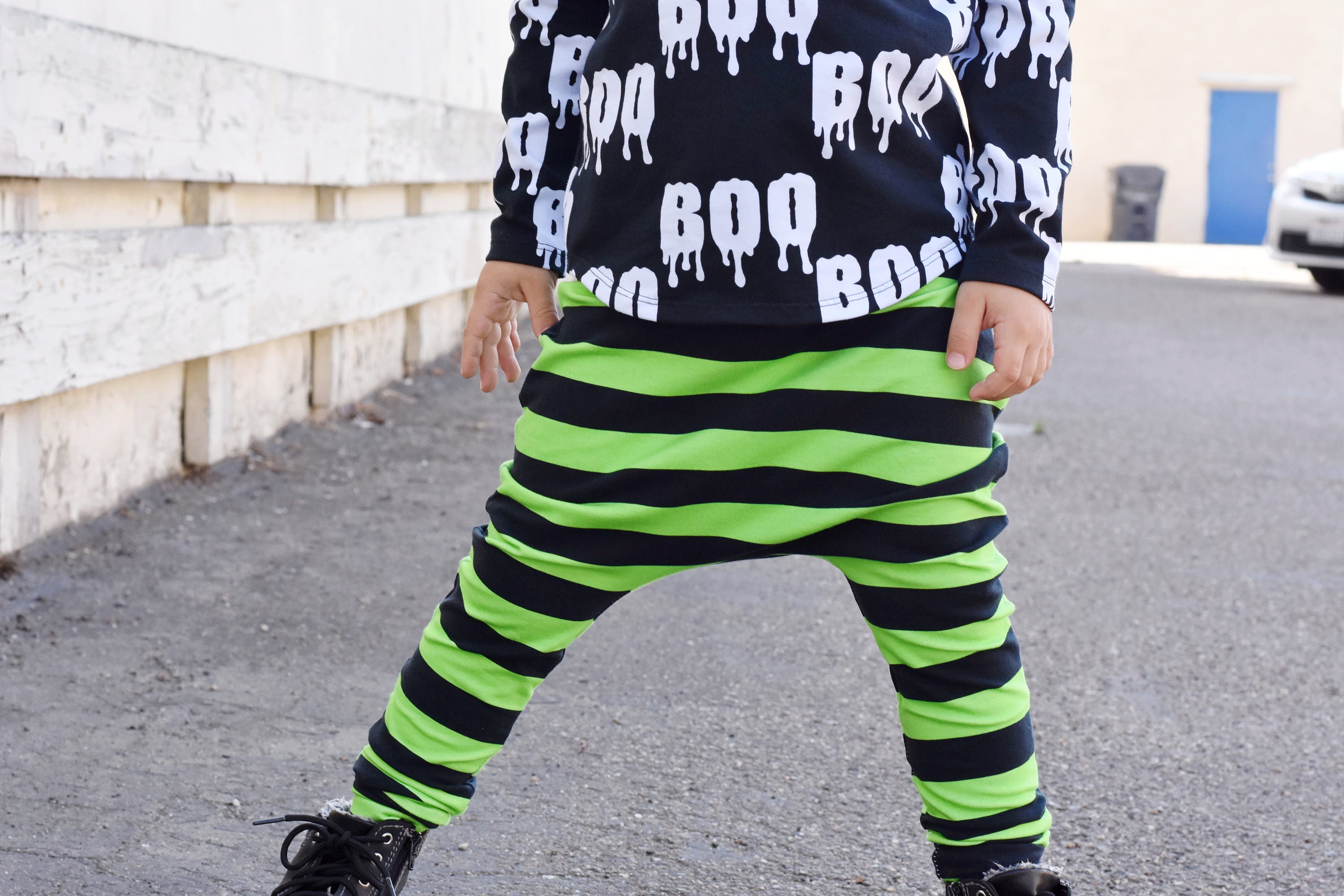 Black neon green stripe pants cheap