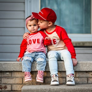 LOVE Ready to Ship Valentines Day Sweatshirt 6 months to 7T Unisex Kid's Pink Red and Tan V-Day Shirt, Boy's Valentine's Day Clothes image 2