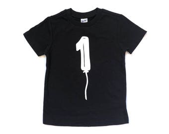 1 Toddler Boy, Girl, 1st Birthday shirt- number 1 balloon t-shirt, black and white, 1 year old, first, Etsy kid's fashion, birthday gift