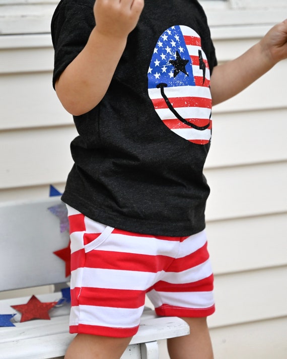 Kid s Red and White Stripe Shorts With Pockets Red Toddler Shorts Baby 4th of July Shorts Red White and Blue Etsy