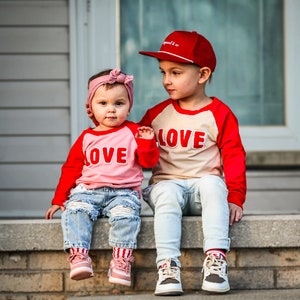 LOVE Ready to Ship Valentines Day Sweatshirt 6 months to 7T Unisex Kid's Pink Red and Tan V-Day Shirt, Boy's Valentine's Day Clothes image 4