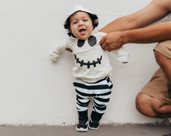 Ghost Hoodie AND Striped Jogger Pants, Toddler Ghost Costume, Baby Ghost Costume, Kid's skeleton costume, Nightmare Before Christmas