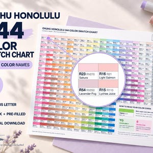 Ohuhu Honolulu 344 Color Swatch Chart | Old & New Codes, Color Names (Digital Download)