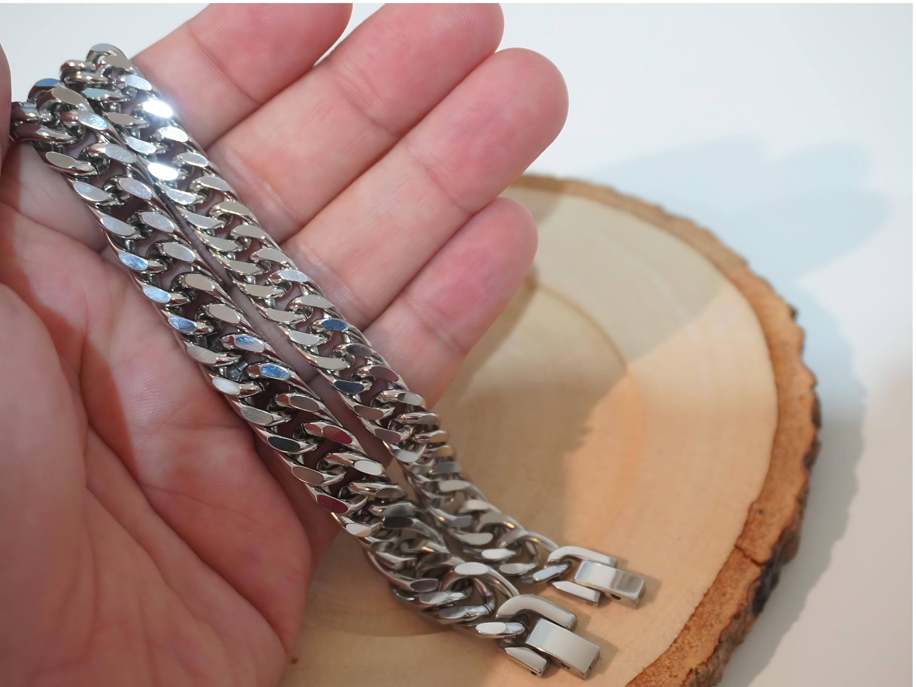 10mm】【60cm】【Miami Cuban 青白 Curb Link】 匿名配送