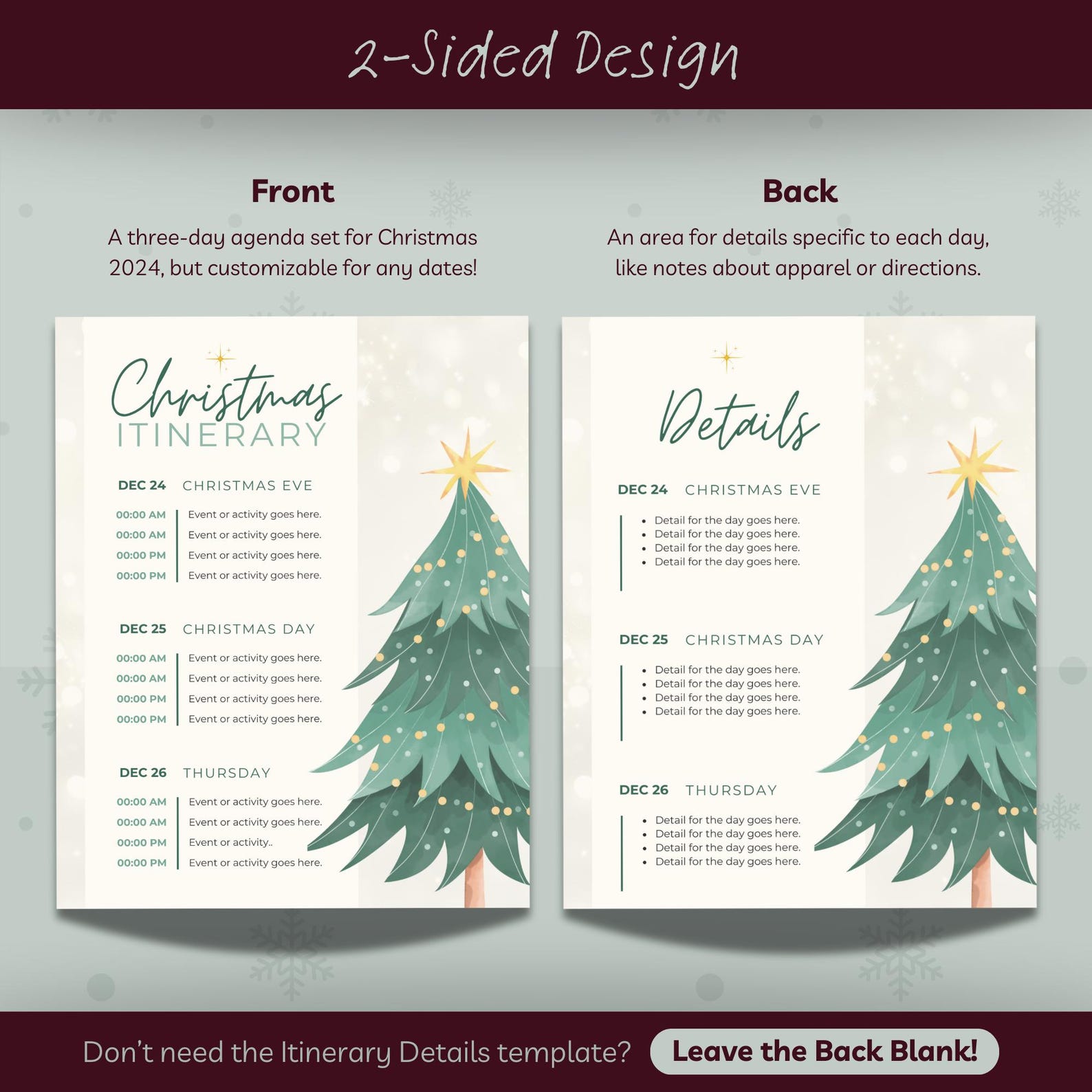 Editable Christmas Itinerary Template 3 day Itinerary Easy to Edit