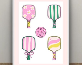 Preppy Pickleball Paddles Art Print: Colorful Dorm Wall Decor (Digital Download)