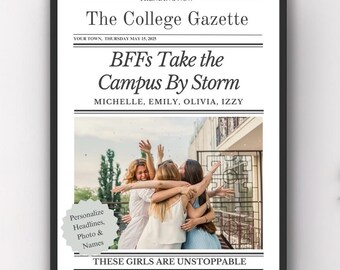Personligt tryck av tidning till universitetet, dekor till studenthemmet för bästa vän (digital nedladdning)