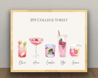 Aangepaste cocktailprint kamergenoot: preppy slaapzaaldecoratie, girly muurkunst (digitale download)