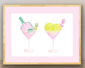 Preppy Pickleball Cocktail Art Print: Fun Dorm & Bar Cart Decor (Digital Download)