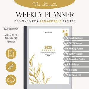 Weekly planner 2025 for e-ink tablet | Suitable for Remarkable tablets | Digital To Do List | 2025 Daily Planner | Paperless planner