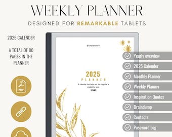 Wochenplaner 2025 für e-ink Tablet | Passend für Remarkable Tablets | Digitale To Do Liste | 2025 Tagesplaner | Papierloser Planer