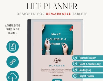 Life Planner for e-ink tablet | Suitable for Remarkable tablets | Financial Tracker | Health & Welness Log | Reading Log | Reusable