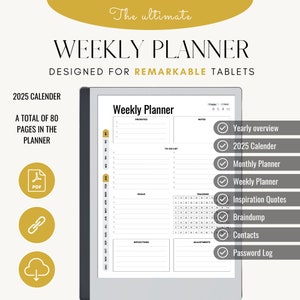 Planner 2025 for e-ink tablet | Suitable for Remarkable tablets | Digital To Do List | 2025 Daily Planner | Paperless planner